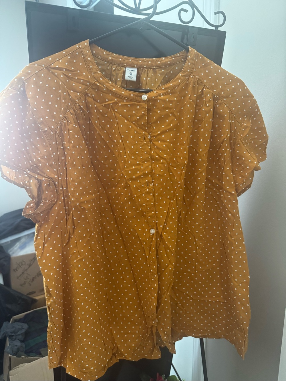 Old Navy Mustard Polka Dot Button-Front Blouse